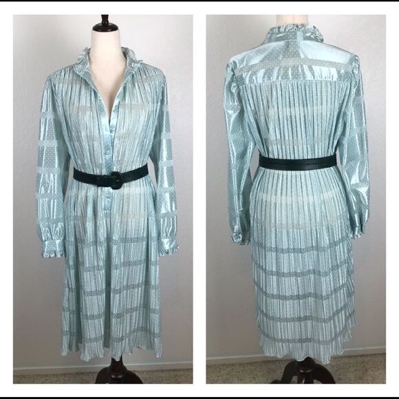 Vintage Discovery seafoam polkadot oversized robe dress 8* - Picture 1 of 16